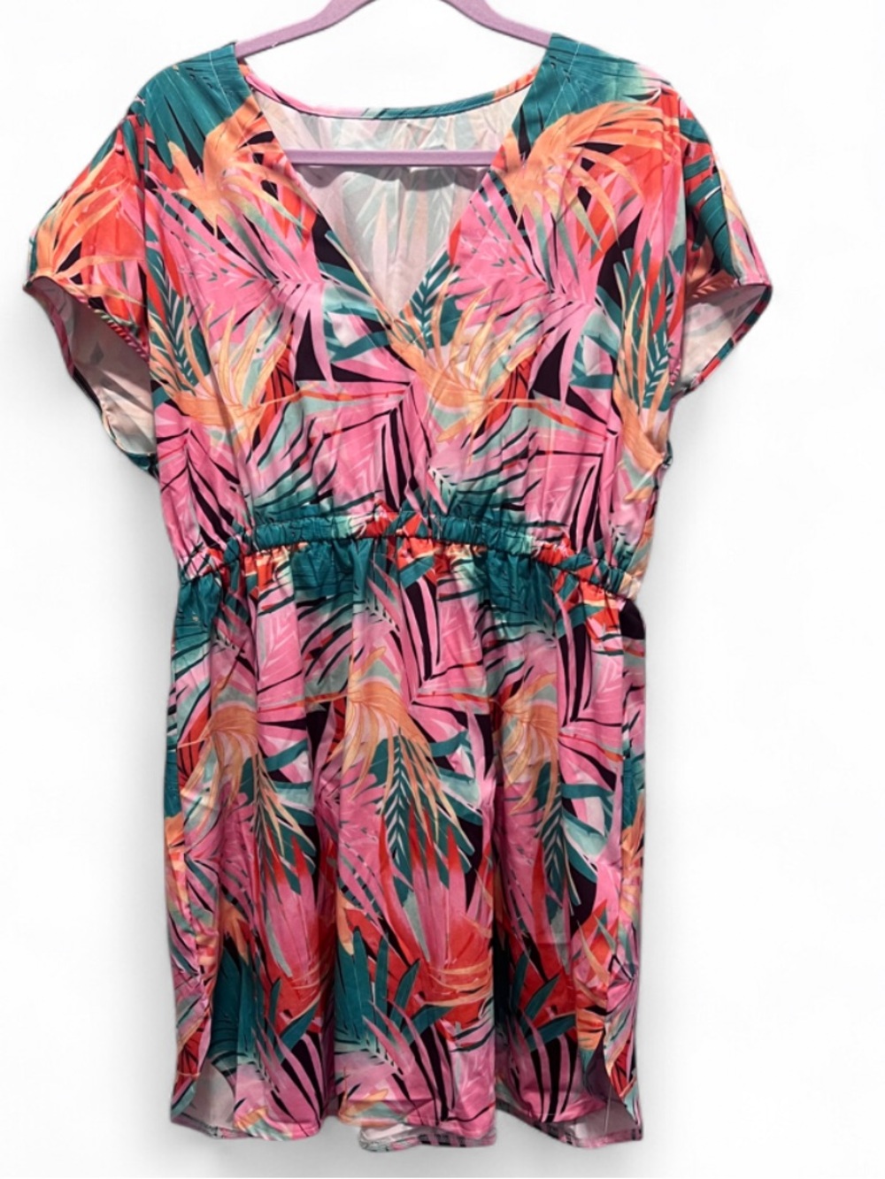 NWOT Cupshe Pink Teal Tropical Print Cover-Up Size Large - Picture 4 of 8